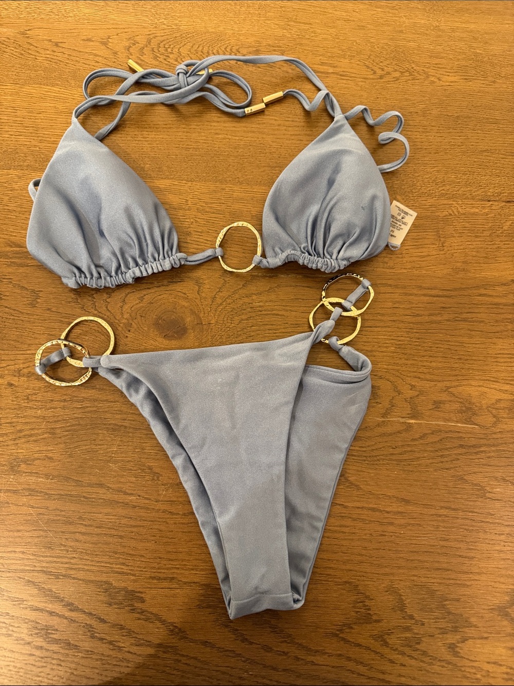 Cult Gaia light blue silver ring bikini (top sz M; bottom sz S)